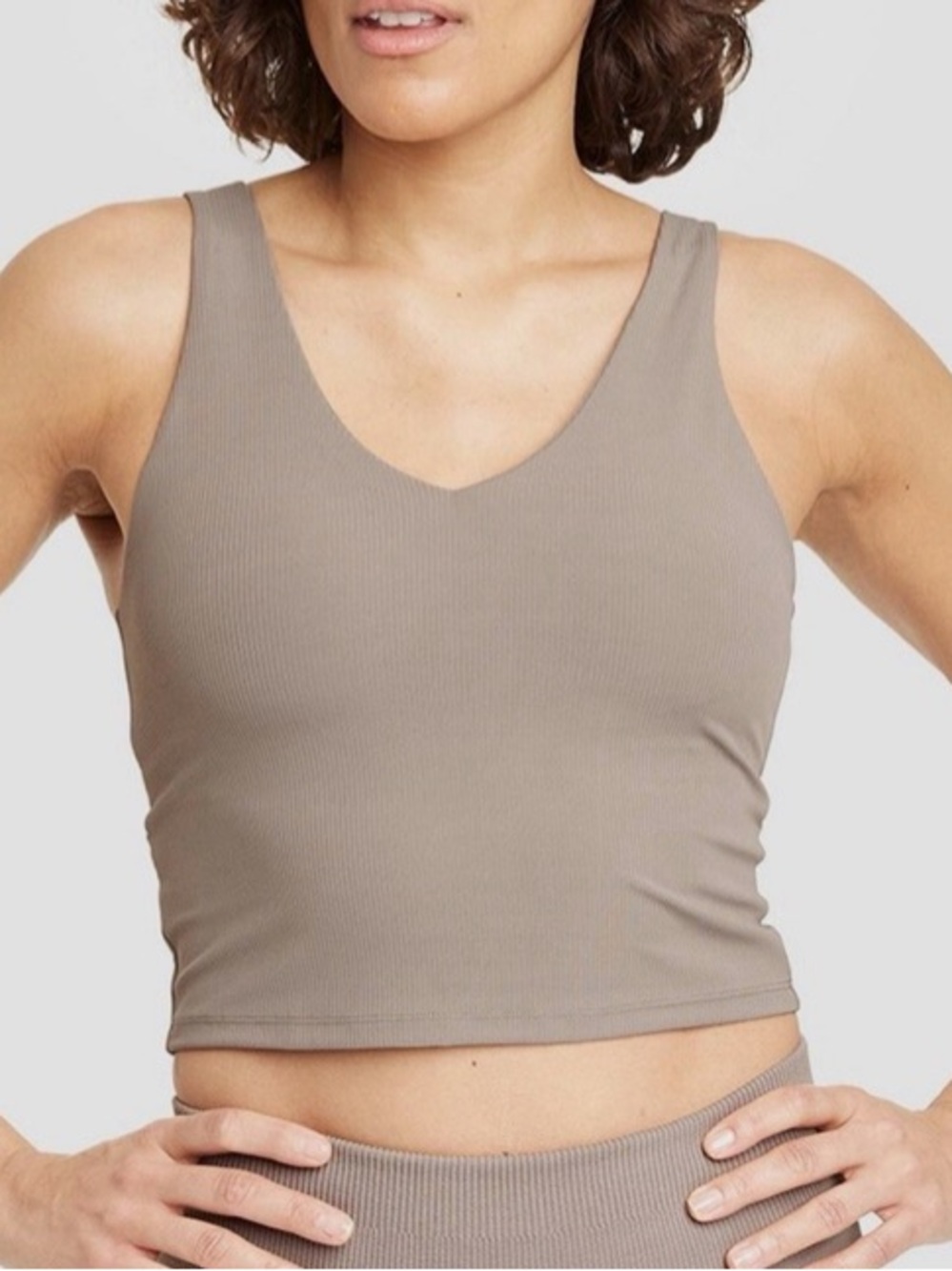 All In Motion V-Neck Ribbed Athletic Crop Tank | Women’s Small | Taupe - Picture 1 of 9